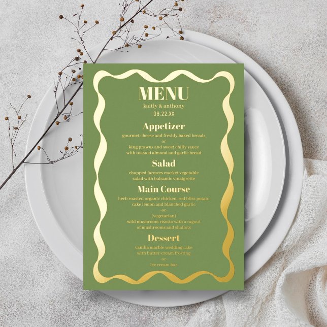 Coquette Bow Retro Wedding Real Foil Menu Card Folieneinladung (Von Creator hochgeladen)