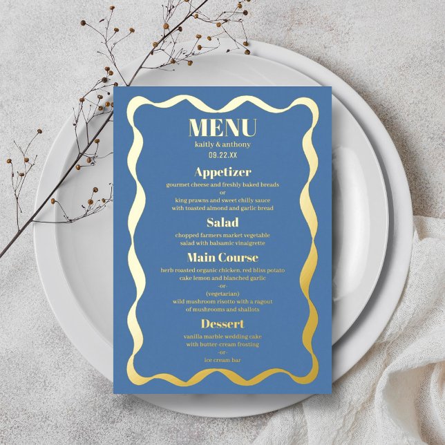 Coquette Bow Retro Wedding Real Foil Menu Card Folieneinladung (Von Creator hochgeladen)