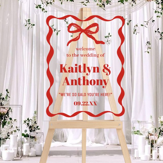 Coquette Bow Retro Wedding Willkommen Acrylschild (Von Creator hochgeladen)