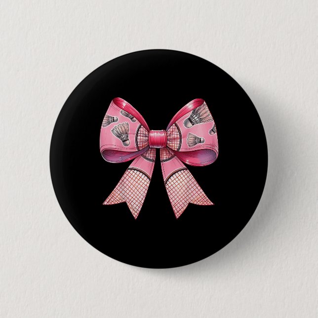 Coquette Bow Ribbon Badminton Shuttle Racket Pink Button (Vorderseite)