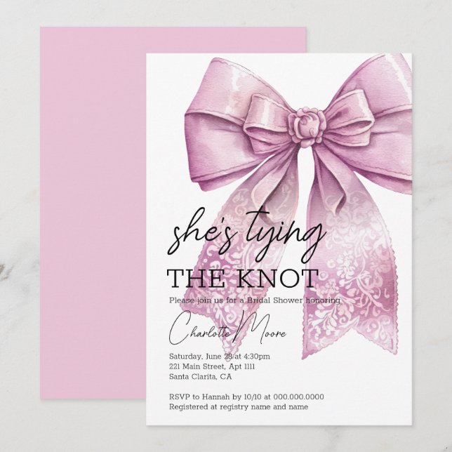 Coquette Bow rosa Verklebung des Brautparty des Kn Einladung (Vorne/Hinten)
