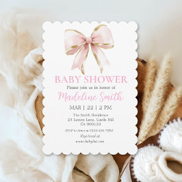 Coquette Bow rose Baby shower Invitation fille