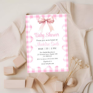 Coquette Bow rose Baby shower Invitation fille