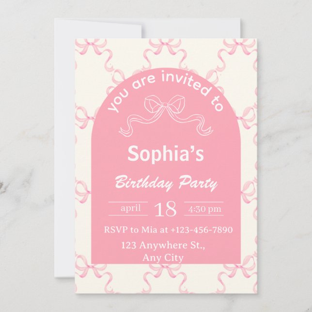 Coquette Bow Rose Cute Invitation Anniversaire (Devant)
