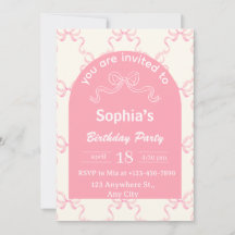 Coquette Bow Rose Cute Invitation Anniversaire