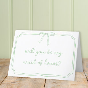 Coquette Bow Sage Cute Maid of Honor Carte de prop