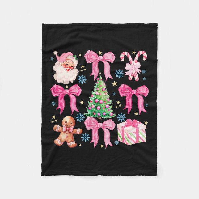 Coquette Bow Santa Claus Pink Frohe Weihnachtskupp Fleecedecke (Vorderseite)