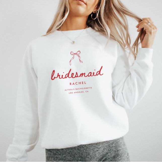 Coquette Bow Script Bridesmaid's Name Bachelorette Sweatshirt (Von Creator hochgeladen)