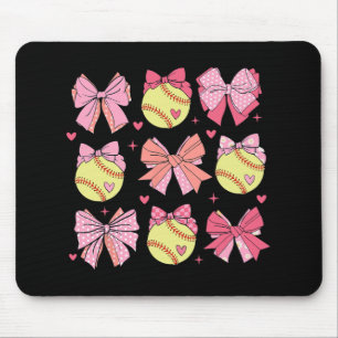 Coquette Bow Softball Mama Mothers Day Softball Ma Mousepad