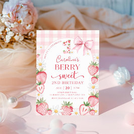 Coquette Bow Strawberry 2. Geburtstag Einladung