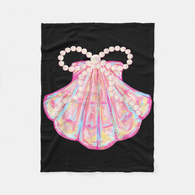 Coquette Bow Summer Vibes Pink Clam Funny Beach Va Fleecedecke (Vorderseite)