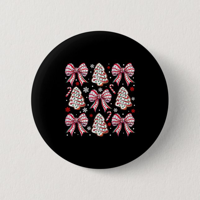 Coquette Bow Tree Cake Candy Cane Merry Christmas  Button (Vorderseite)