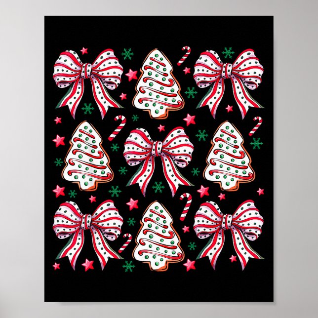 Coquette Bow Tree Cake Candy Cane Merry Christmas  Poster (Vorne)