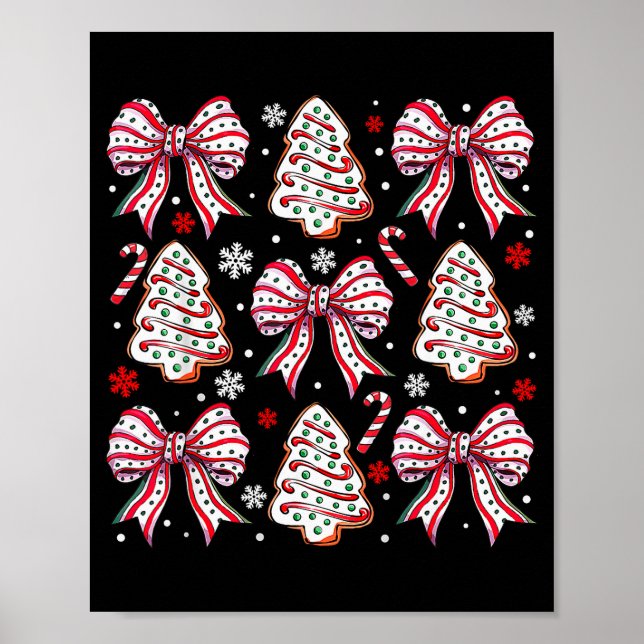 Coquette Bow Tree Cake Candy Cane Merry Christmas  Poster (Vorne)