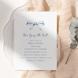 Coquette Bow Tying Knot Script Blue Brautparty Einladung