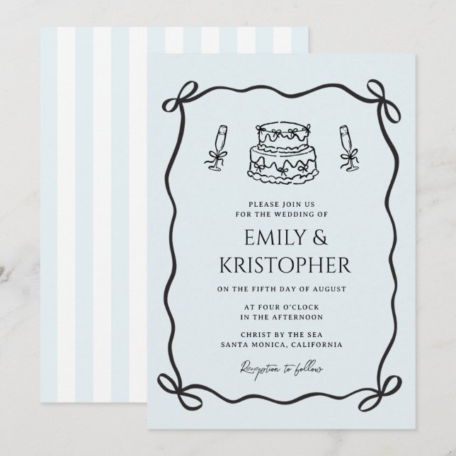 Coquette Bow Wedding Cake Einladung (Vorne/Hinten)