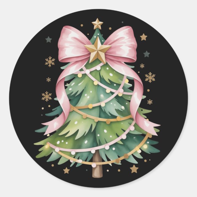 Coquette Bow Weihnachtsbaum Holiday Giro Niedlich Runder Aufkleber (Vorderseite)