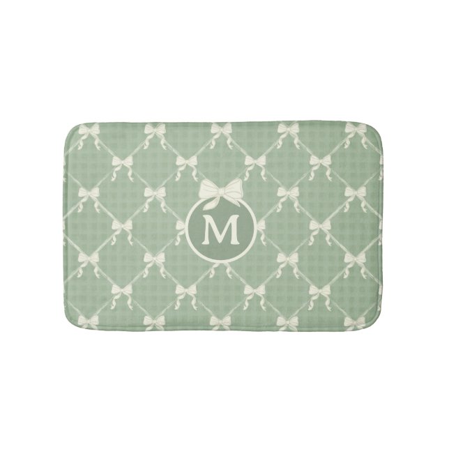Coquette Bows Gingham Monogram Cream Sage Green  Badematte (Vorderseite)