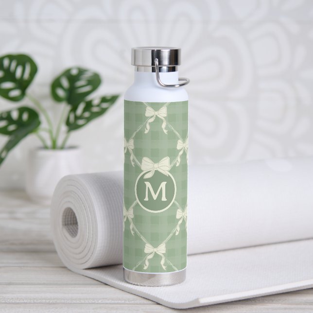 Coquette Bows Gingham Monogram Cream Sage Green  Trinkflasche (Yoga)