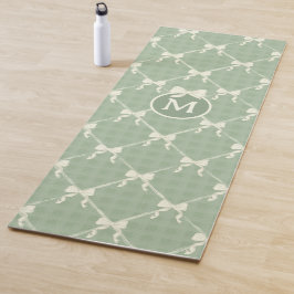 Coquette Bows Gingham Monogram Cream Sage Green  Yogamatte