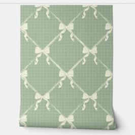 Coquette Bows Gingham Pattern Cream Sage Green  Tapete