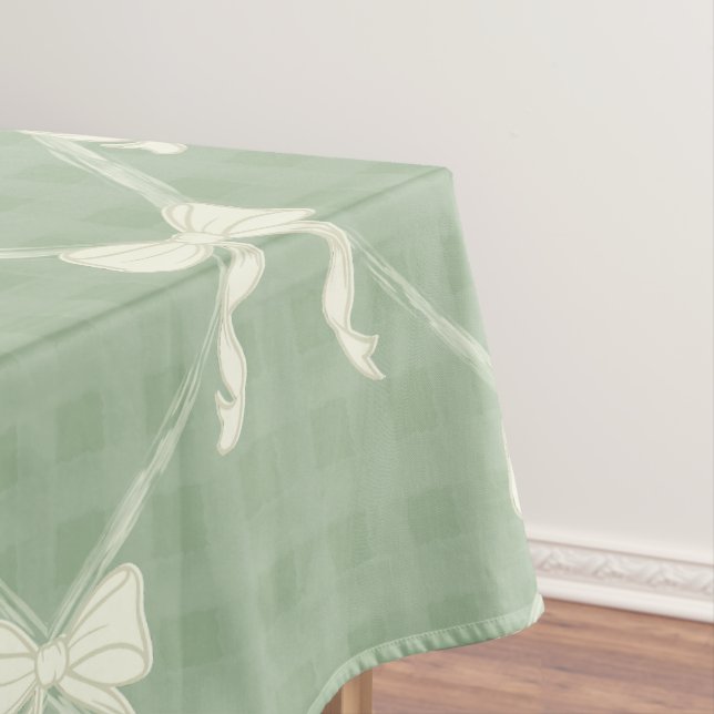 Coquette Bows Gingham Pattern Cream Sage Green  Tischdecke (Beispiel)