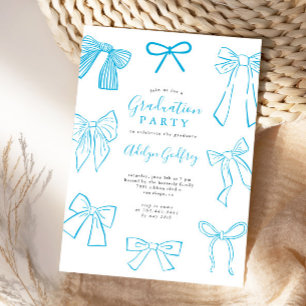 Coquette Bows Sky Blue Graduation Party Einladung