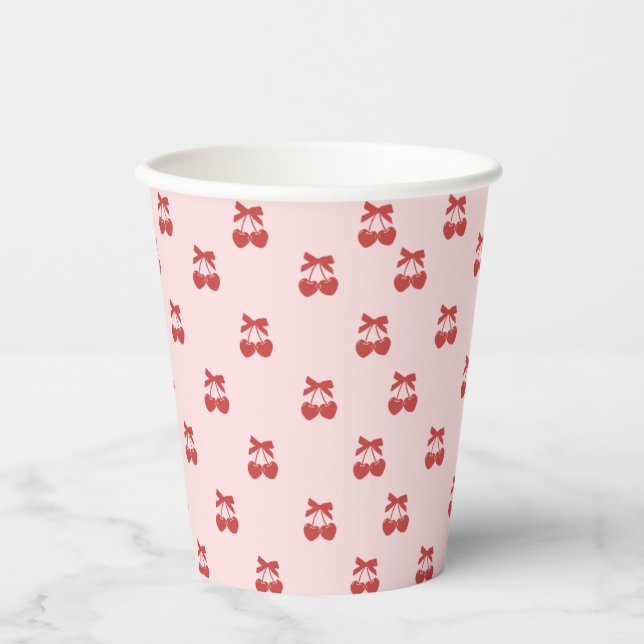 Coquette Brautparty Cherry Bow Paper Cups Pappbecher (Vorderseite)