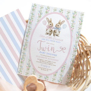 Coquette Bunny Balloon Boy Girl Twin Babydusche Einladung