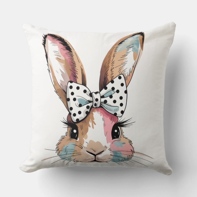 Coquette Bunny Bow Coussin de Pâques - Soft & Styl (Recto)