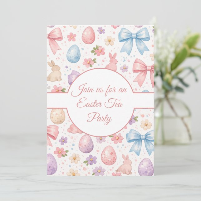 Coquette Bunny Easter Tea Party invitation (Debout devant)