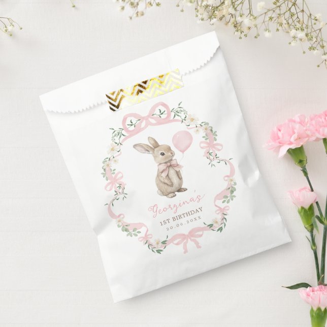 Coquette Bunny Pink Bow Girl Birthday Geschenktütchen (Versiegelt)