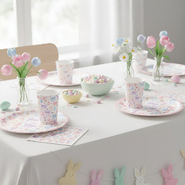 Coquette Bunny & Pink Bows Easter Paper Plates Pappteller