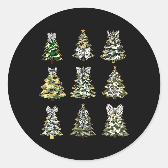 Coquette Camouflage Weihnachtsbaum Bow Camouflage  Runder Aufkleber (Vorderseite)
