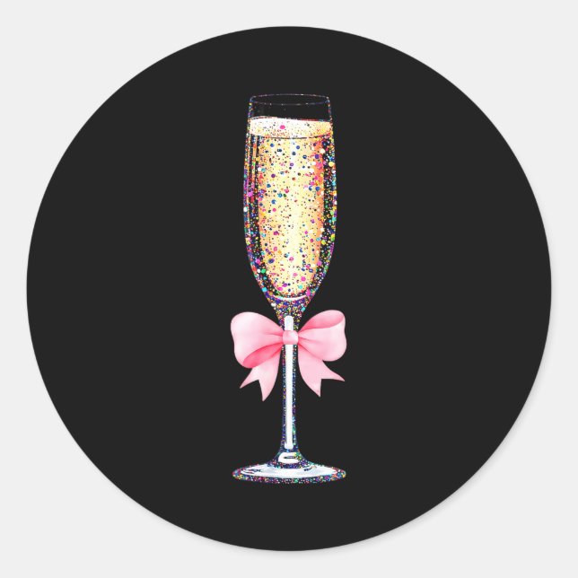 Coquette Champagne Gl Happy New Year 2026 Party Wo Runder Aufkleber (Vorderseite)