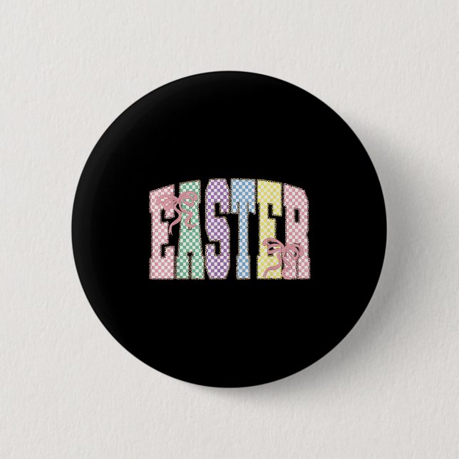 Coquette Checkered Easter Day Spring Easter Pastel Button (Vorderseite)