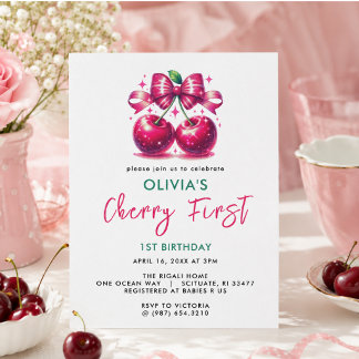 Coquette Cherry 1. Geburtstag Einladung