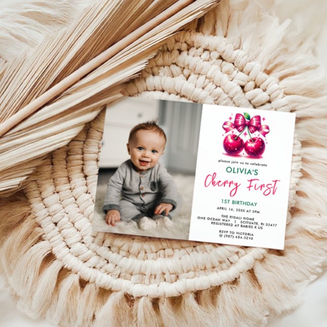 Coquette Cherry 1. Geburtstag Einladung (Von Creator hochgeladen)