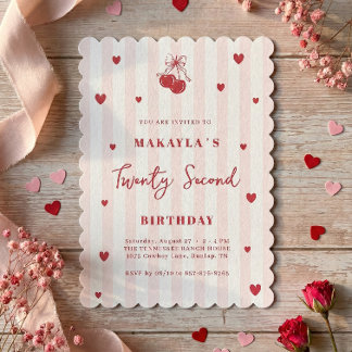 Coquette Cherry 22nd Heart Aesthetic Birthday Einladung