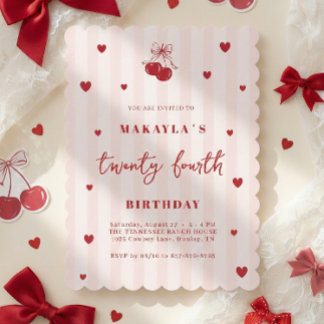 Coquette Cherry 24th Heart Aesthetic Birthday Einladung