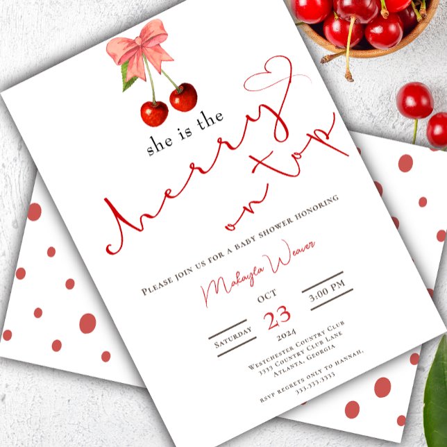 Coquette Cherry auf Top Baby Girl Dusche Einladung (Von Creator hochgeladen)