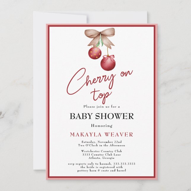 Coquette Cherry auf Top Baby Girl Dusche Einladung (Vorderseite)