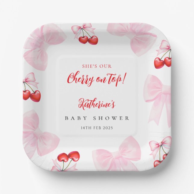Coquette Cherry Baby Dusche Pappteller (Vorderseite)