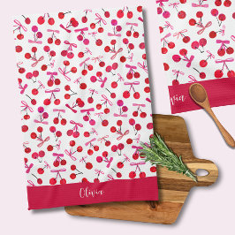 Coquette Cherry & bow pattern Geschirrtuch