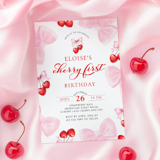 Coquette Cherry First Geburtstag Einladung