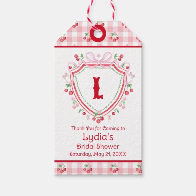 Coquette Cherry Monogam Brautparty Geschenkanhänger (Vorderseite)