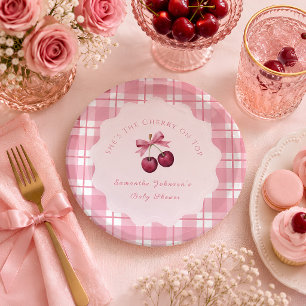 Coquette Cherry On Top Baby Shower Pappteller