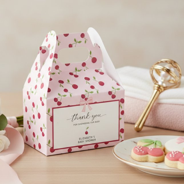 Coquette Cherry On Top Baby Shower Pink Thank you Geschenkschachtel (Von Creator hochgeladen)
