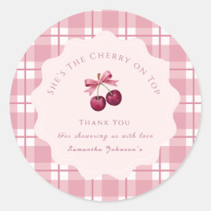 Coquette Cherry On Top Baby Shower  Runder Aufkleber