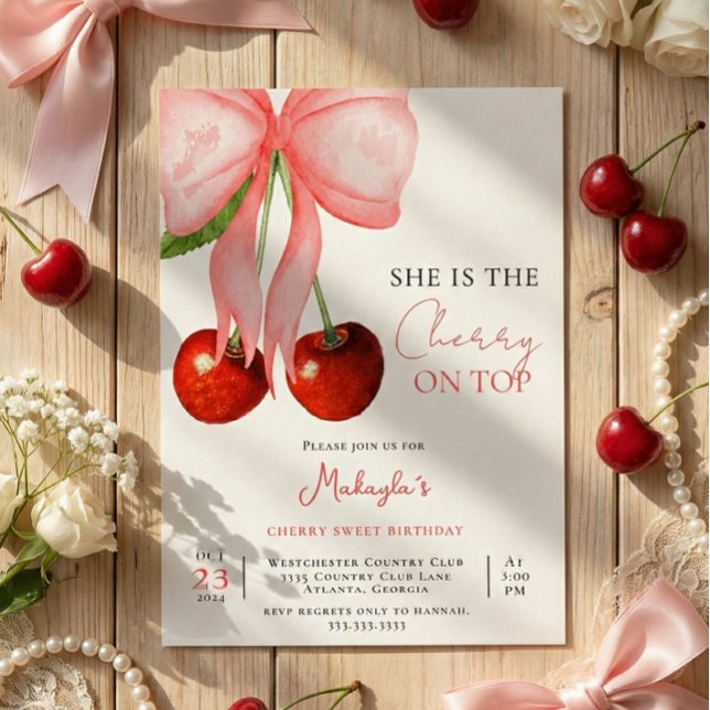 Coquette Cherry on Top Girl Birthday Invitation (Créateur téléchargé)